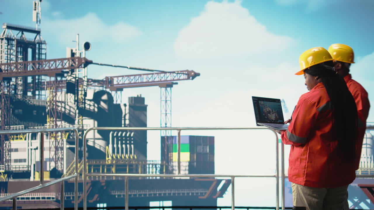 Vertical video Geologist working for gas company using laptop software