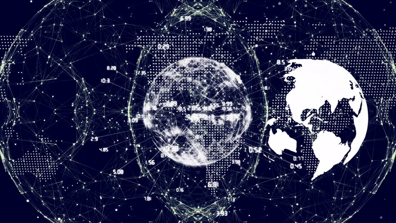 해군 배경에 세계 지도, 지구와 연결의 애니메이션