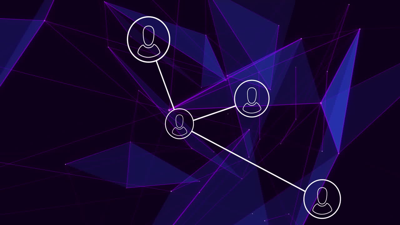 animación de la red de conexiones con las personas iconos sobre triángulos azules