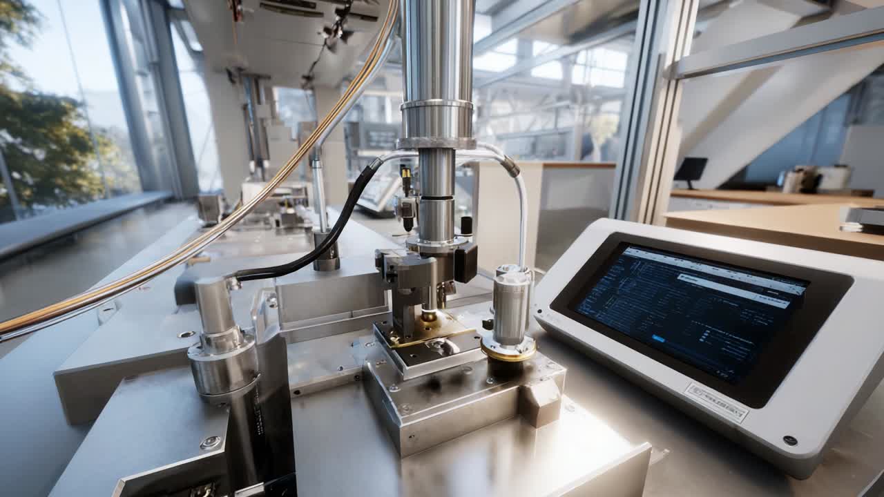 Advanced Machinery in Operation: A Close-Up View of Precision Equipment Designed for Automated Processes Featuring a Robotic Arm and Control Interface, Showcasing Engineering Excellence and Innovation