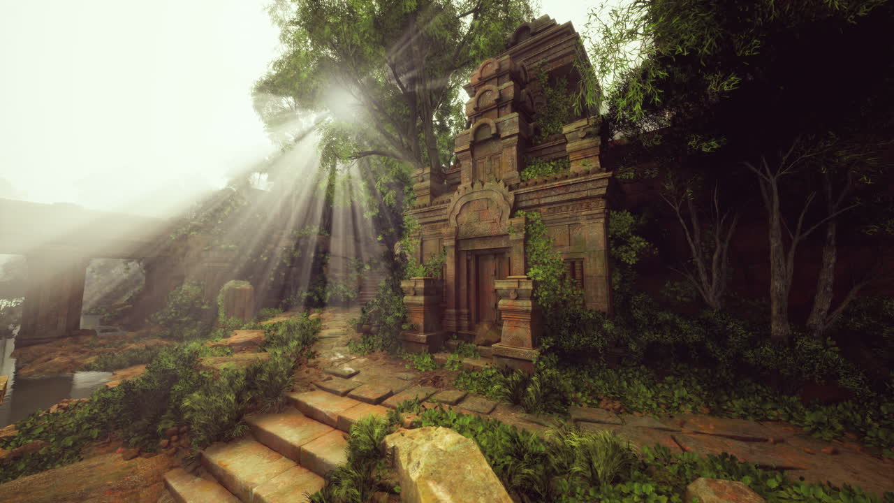 antiguo templo cubierto de vegetación en la selva