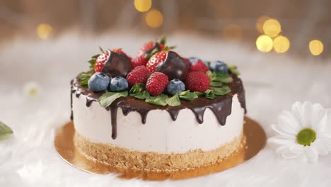 chocolate cheesecake with different berries