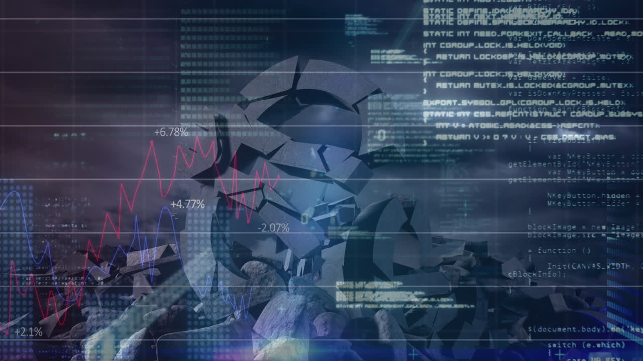Animation of data processing over broken euro symbols