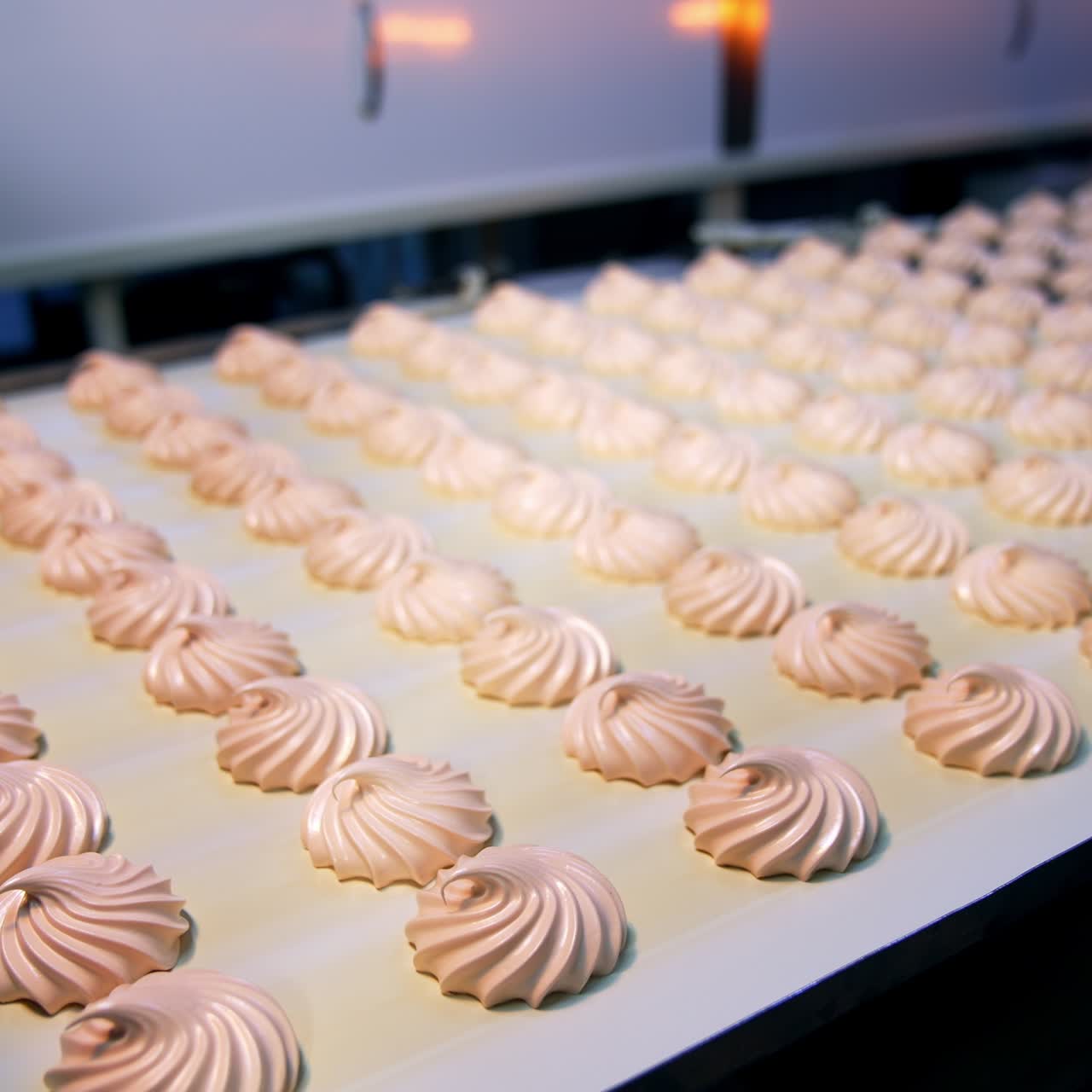 Factory making marshmallow. Candies marshmallow sweet food factory