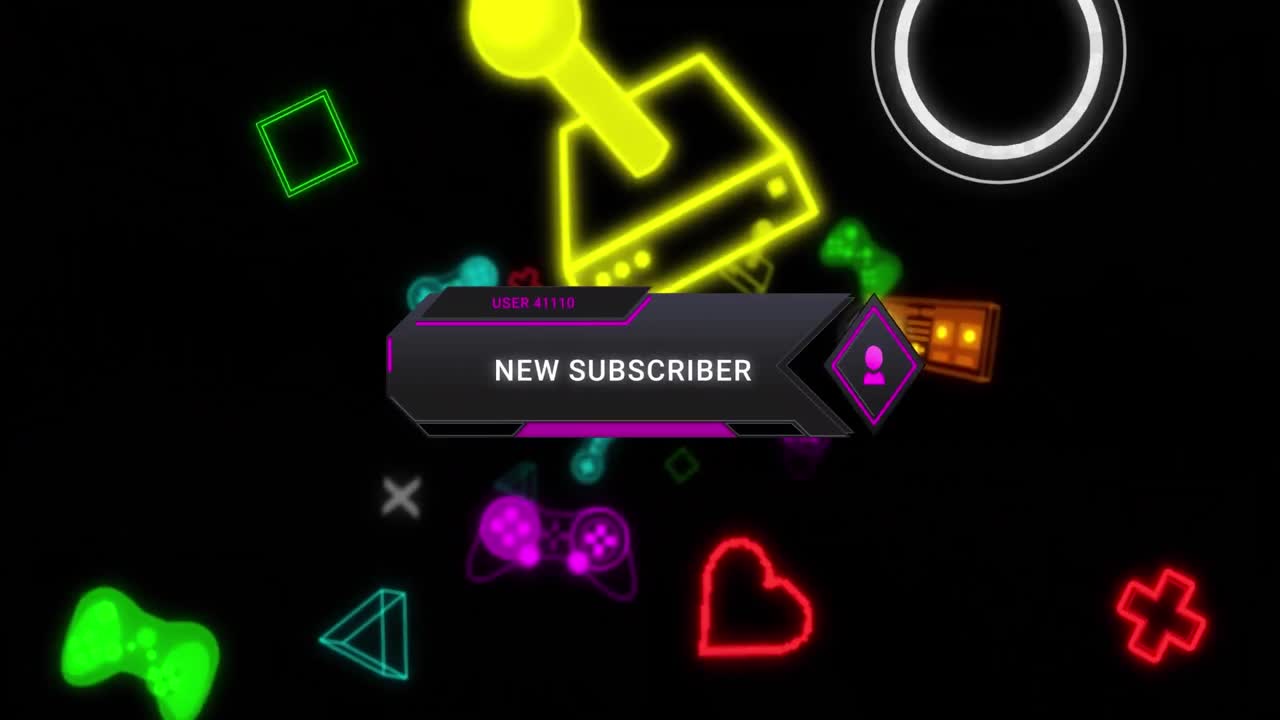 검은색 바탕에 소셜 미디어 아이콘과 텍스트의 애니메이션