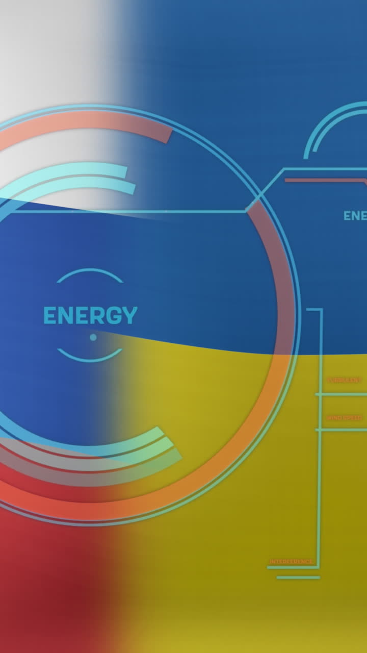 animación de escaneo de alcance y procesamiento de datos sobre la bandera de rusia y ucrania
