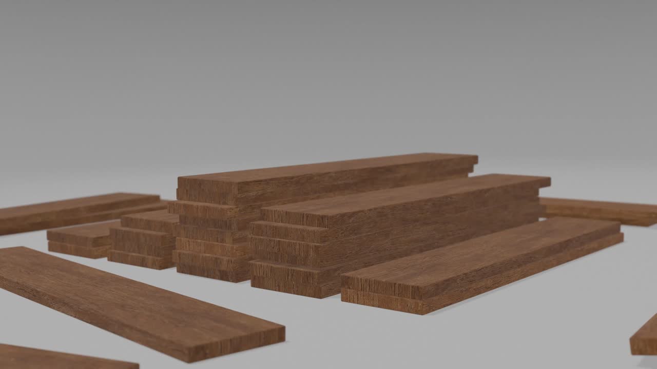 Animation of a large pile of wooden planks being stacked