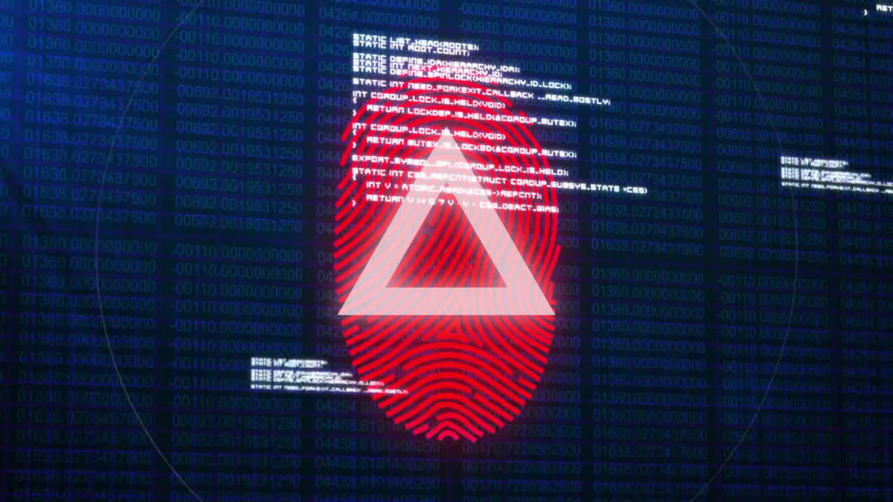 animación del procesamiento de datos sobre huellas dactilares biométricas sobre un fondo oscuro