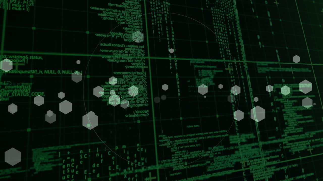 animación del escaneo del alcance sobre el procesamiento de datos en la cuadrícula verde en segundo plano