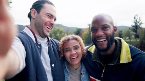 Camping,-selfie-and-funny-group-of-friends