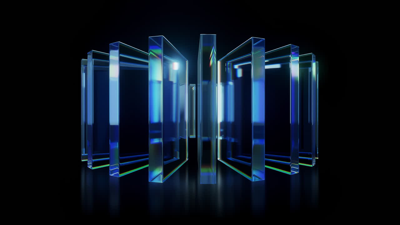 Looping chromatic glass structures spinning in circle