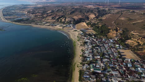 son hai fishing village and salt fields, ninh thuan, vietnam coastline aerial