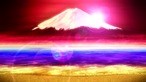 mt fuji from lake, traditional japanese new year, loop animation,