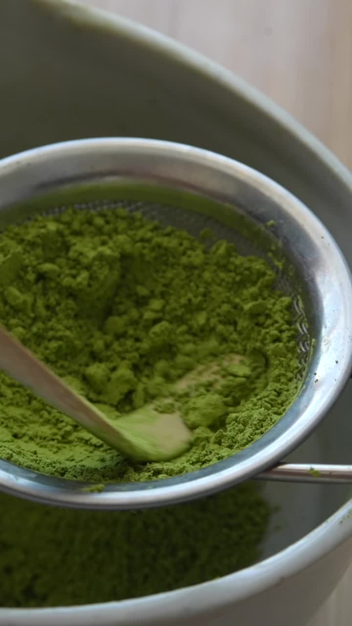 Matcha powder being sifted