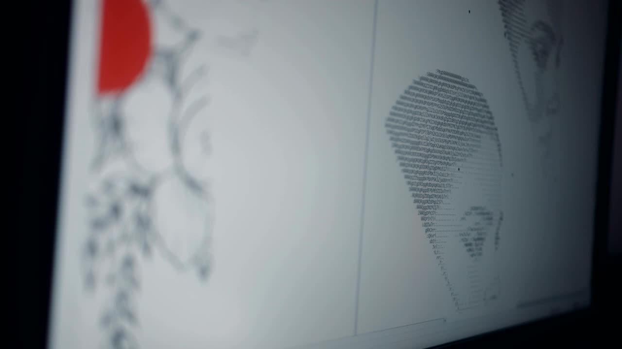 스케치 작업 중 그래픽 디자이너의 모니터 화면의 클로즈업