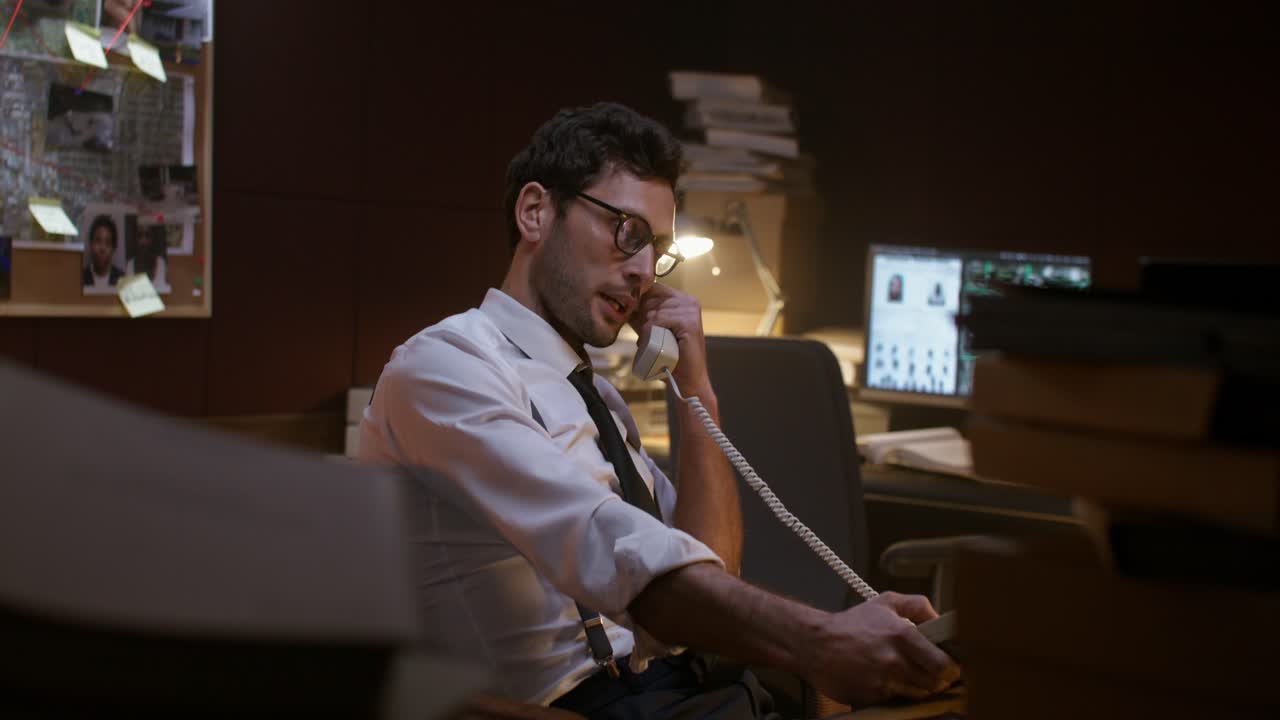 Detective al telefono in ufficio