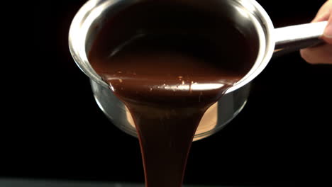 saucepan pouring out melted chocolate