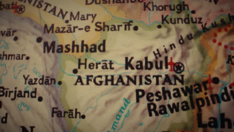 close-up of a map showing afghanistan and surrounding countries with major cities