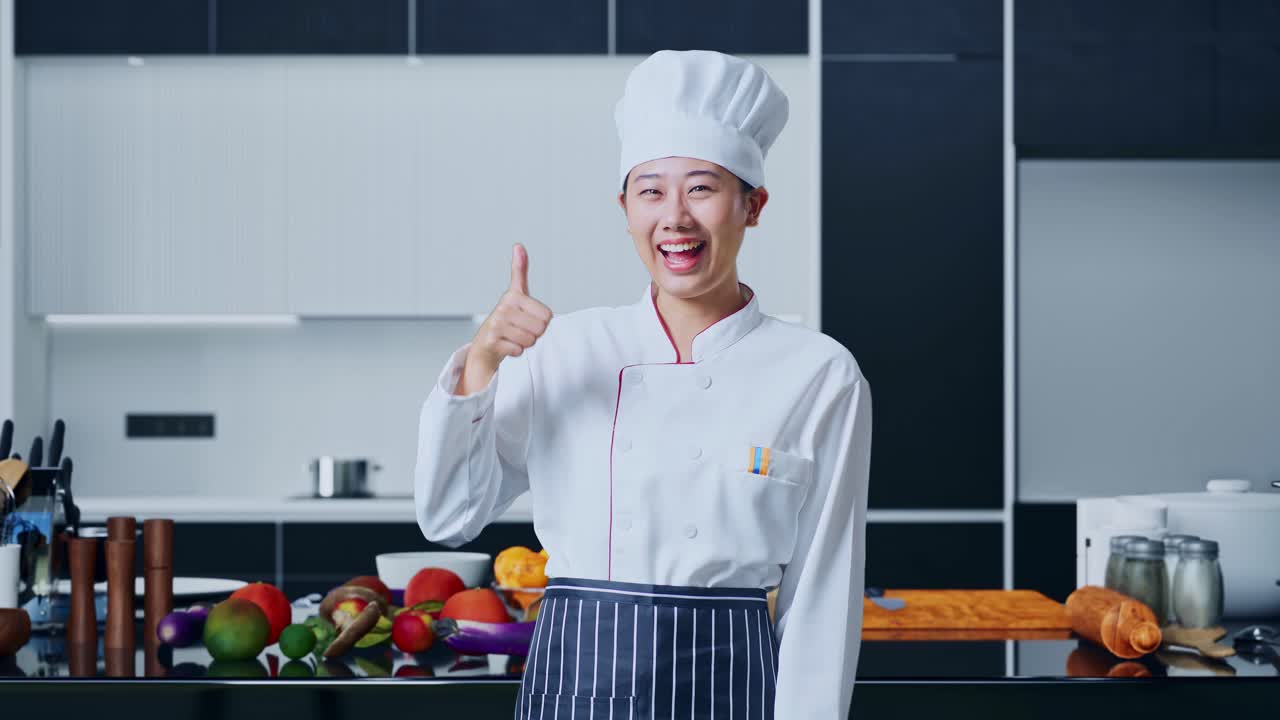 chef feliz dando los pulgares hacia arriba