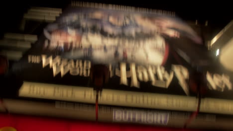 low angle shot of harry potter poster in madame tussaud, hollywood boulevard, los angeles, california, usa at night time.