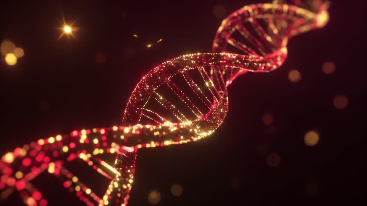 Doppia elica di DNA astratta luminosa in rotazione