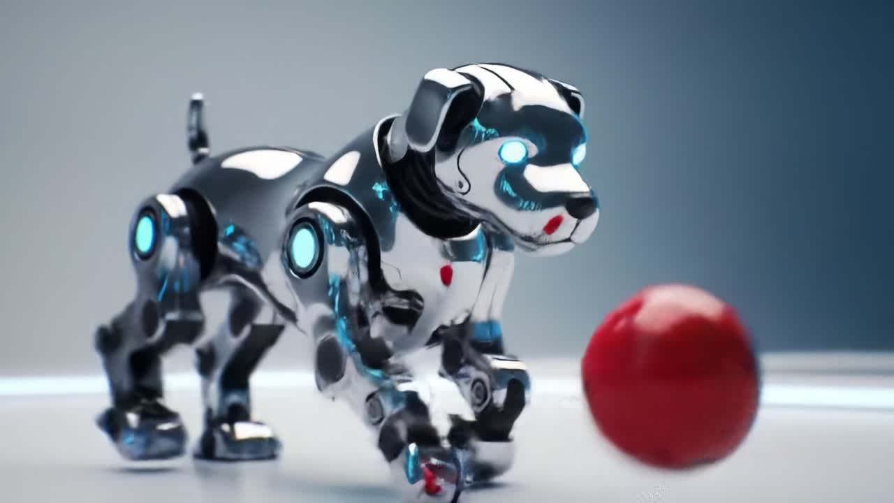 A Futuristic Robotic Dog with Sleek Metallic Design and Glowing Features: Bridging the Gap Between Technology and Companion Animals in a Modern World