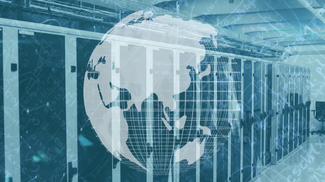 지구의 회전과 컴퓨터 서버를 통한 연결 네트워크의 애니메이션