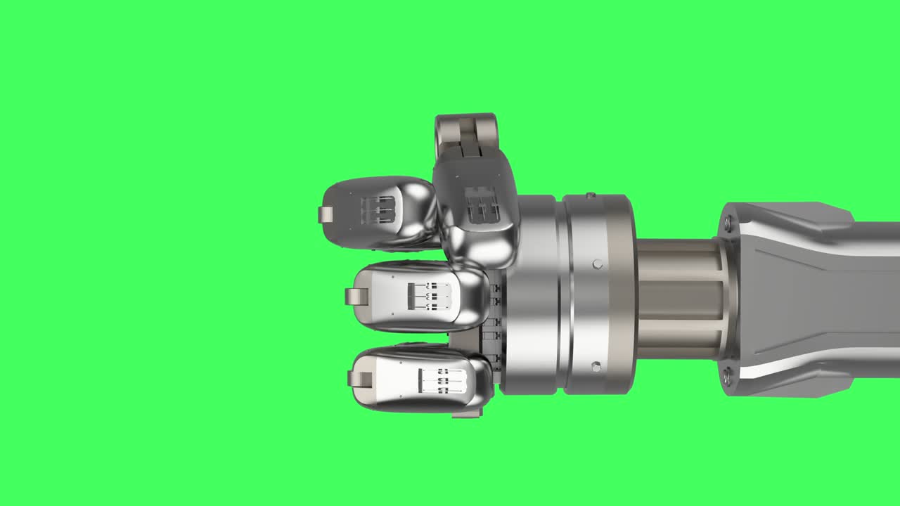 cyborg con las manos abiertas en la pantalla verde