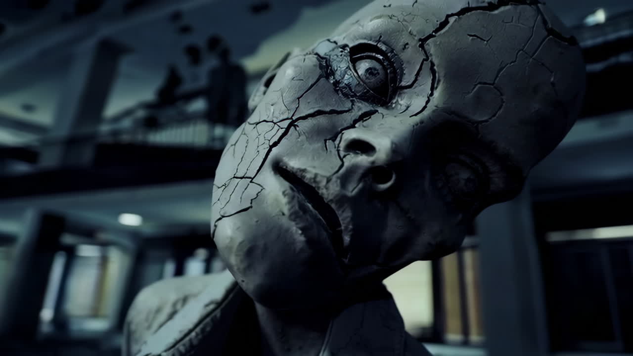 Abandoned Mall Interior and Creepy Sculpture