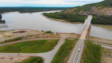 4K-Drone-Video-of-Steel-Truss-Bridge-in-Nenana,-Alaska-during-Summer-Day