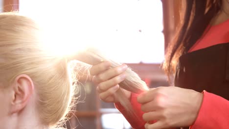 Friseurin-Stylt-Kunden-Haare