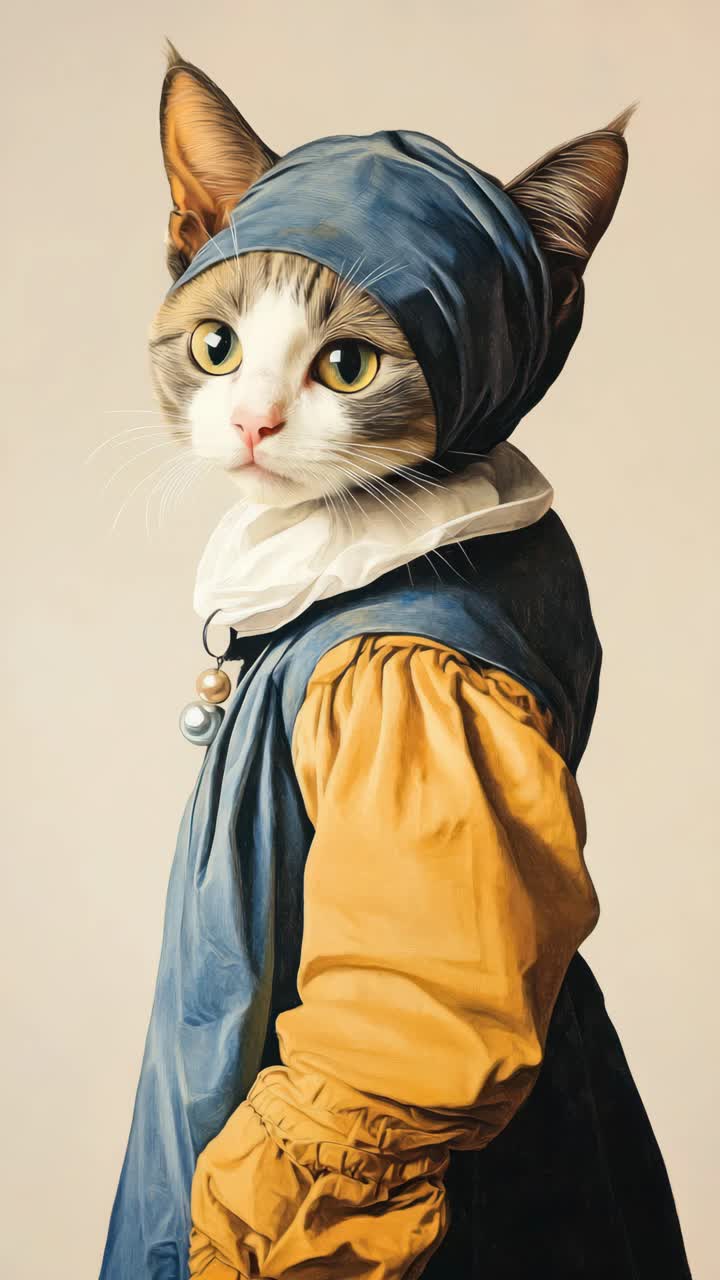 Konsep video unik yang menampilkan kucing dengan pakaian terinspirasi Vermeer