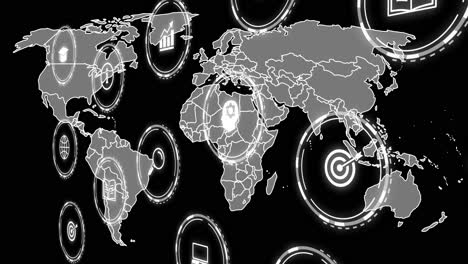 animation of world map with digital icons showing global technology in school