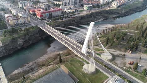 aerial shot of famous millenium bridge in city of podgorica capital of montenegro