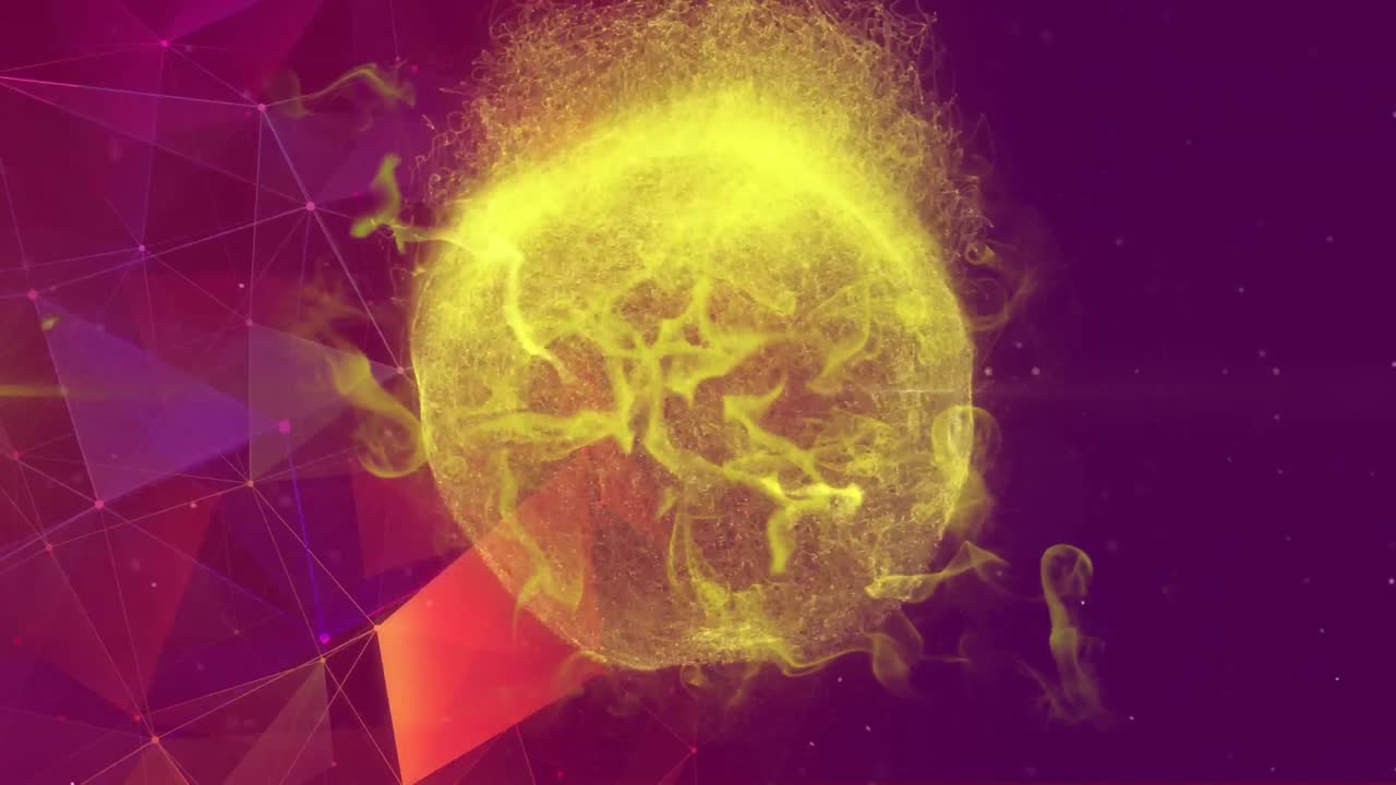 el globo estallando contra las redes de plexo sobre un fondo púrpura