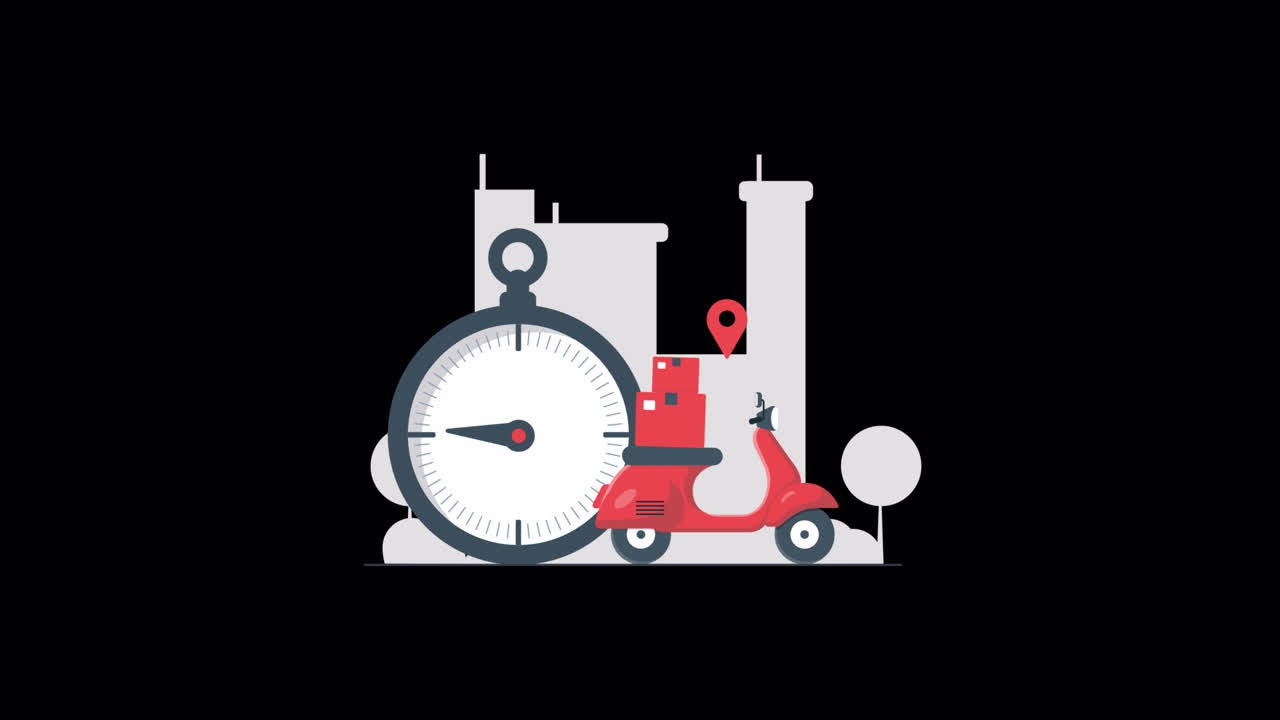 Animated Illustration of Fast Package Delivery by Scooter