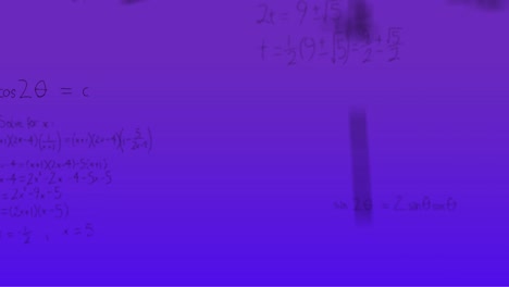 Animation-of-handwritten-mathematical-formulae-over-purple-background