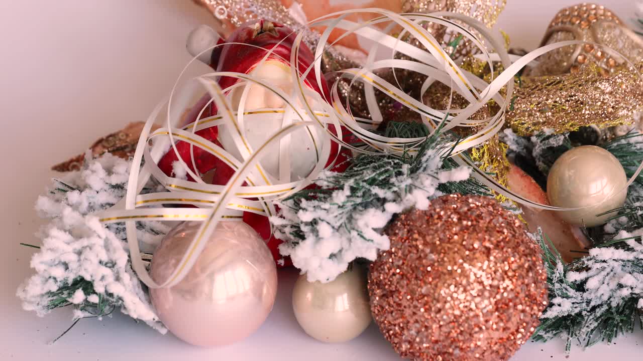 Christmas tree and New Year's interior. New Year's toys on a Christmas tree. toy santa claus