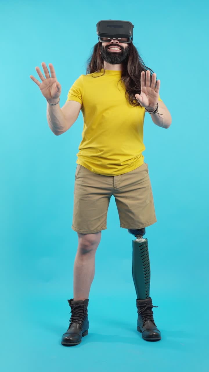 Man with Prosthetic Leg Experiencing Virtual Reality
