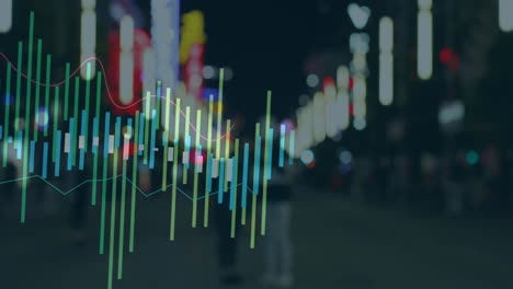 animation of financial data processing over cityscape