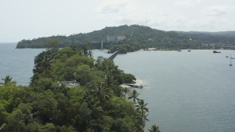 scenic view of dominican republic peninsula and the los puentes bridge - aerial shot