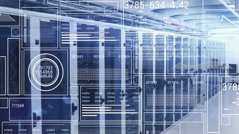Animation of interface with data processing against computer server room