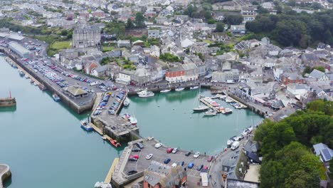 Wohlhabende-Padstow-Stadt-Fischerhafen-England-Antenne