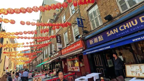 vibrant street with red lanterns and diners