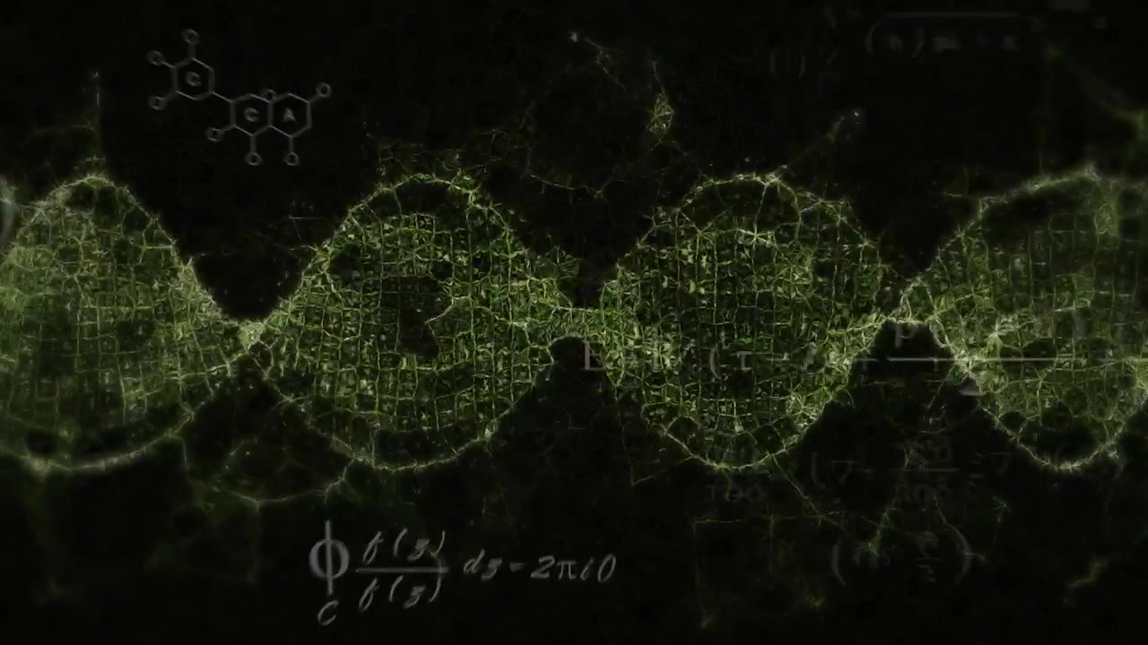 Floating equations initiating green lattice nodes growing into fractal wave showing data
