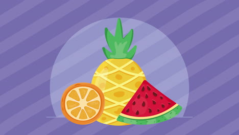 animación de frutas tropicales y frescas