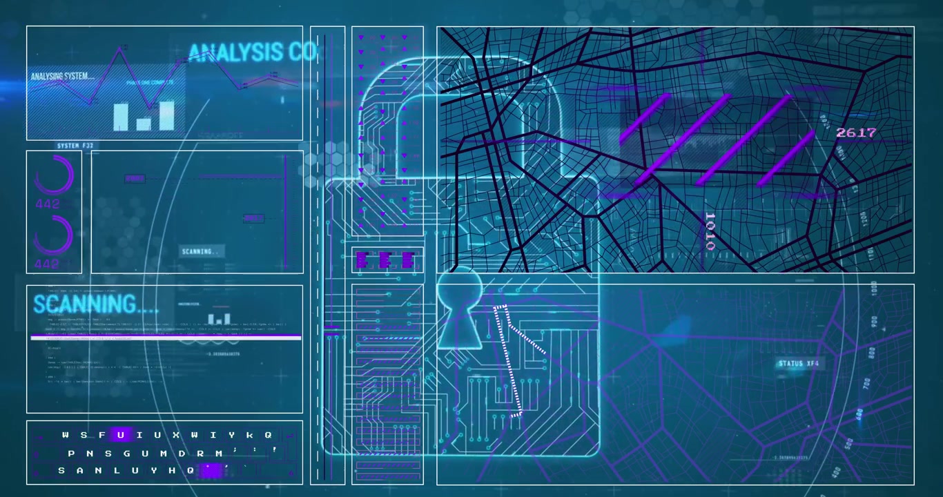 Animation af databehandling over hængelås