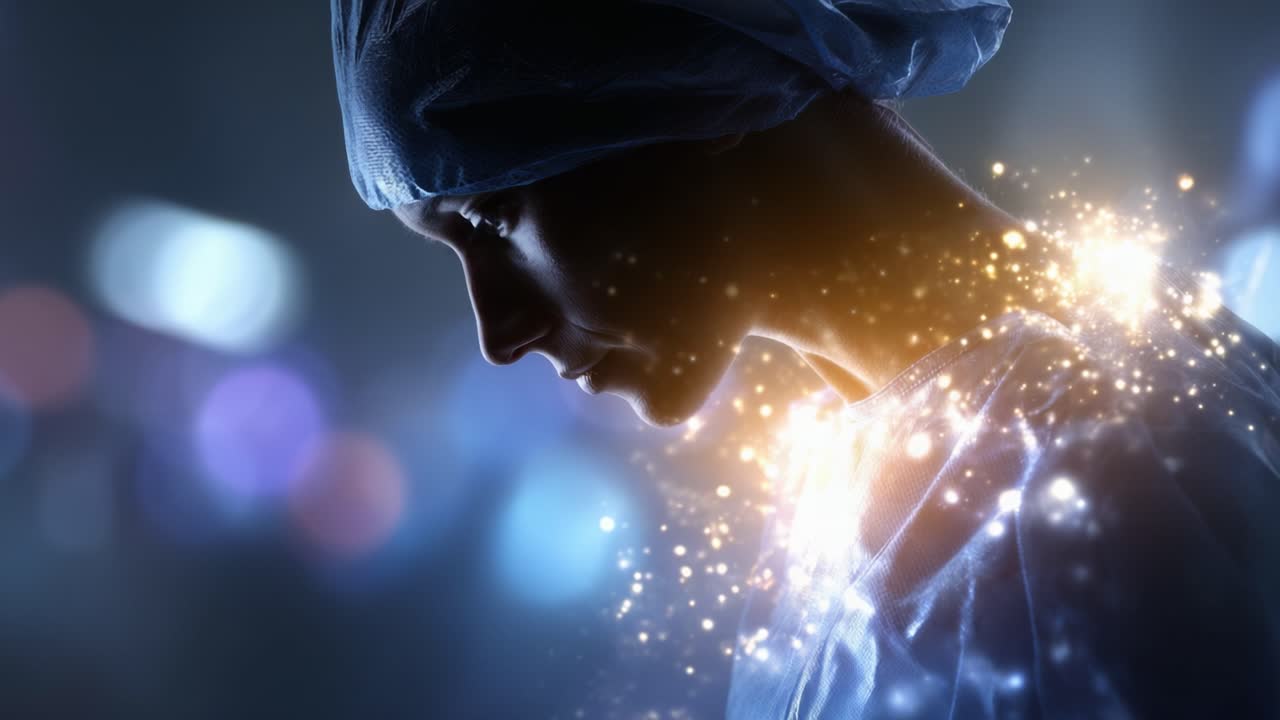 A Transformative Moment in Medical Innovation: A Profile of a Healthcare Professional Glowing with Possibilities Amidst a Mystical Aura of Light and Energy
