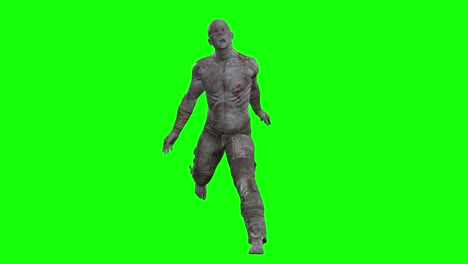 3D-male-zombie-running-on-green-screen-seamless-loop-3D-animation,-front-view