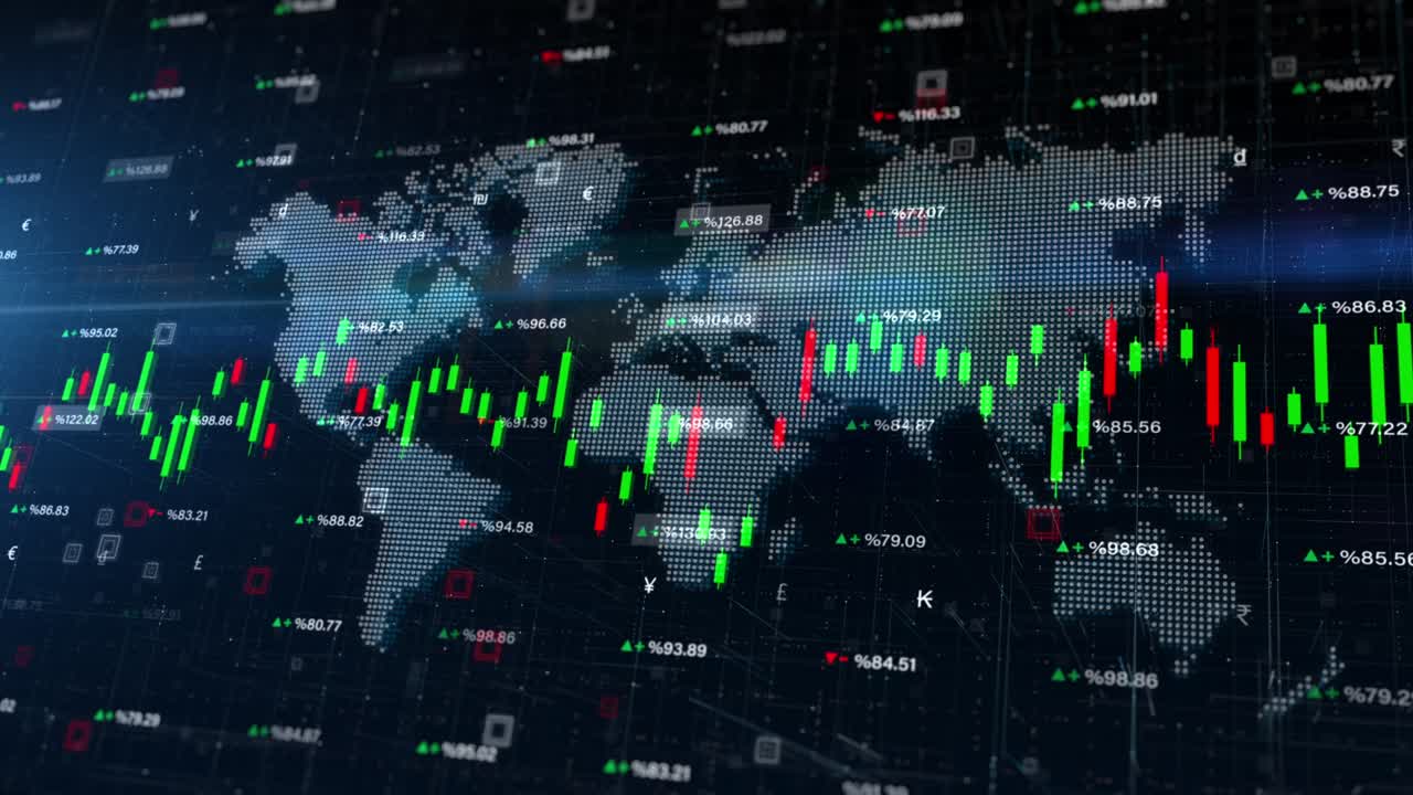 mercado de valores de negocios, datos digitales, inversiones financieras y tendencias comerciales. diagrama financiero con gráficos y números de acciones, antecedentes comerciales y financieros.
